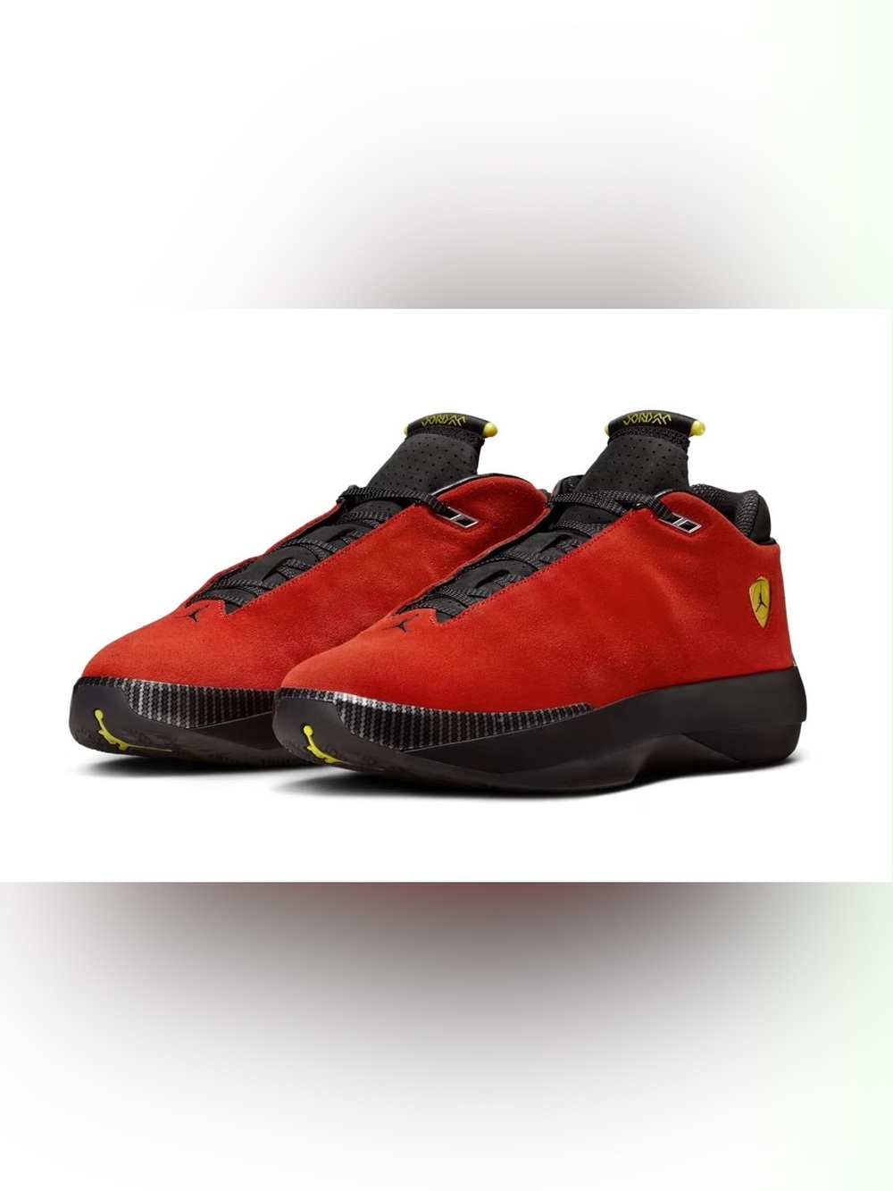 Jordan Low-Top Sneakers in Red with Black and Yellow Accents new in box.